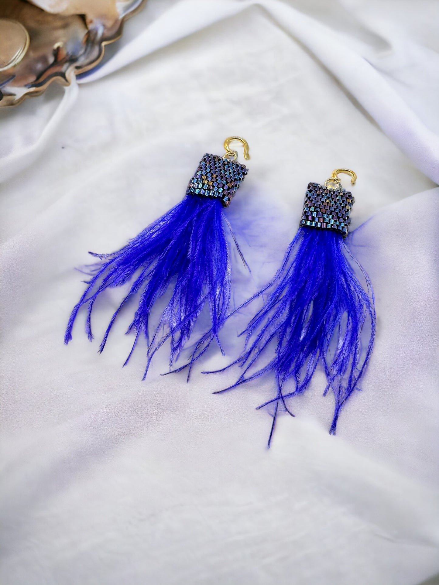 Blue Down Handmade Earrings