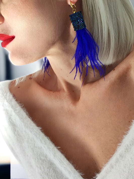 Blue Down Handmade Earrings