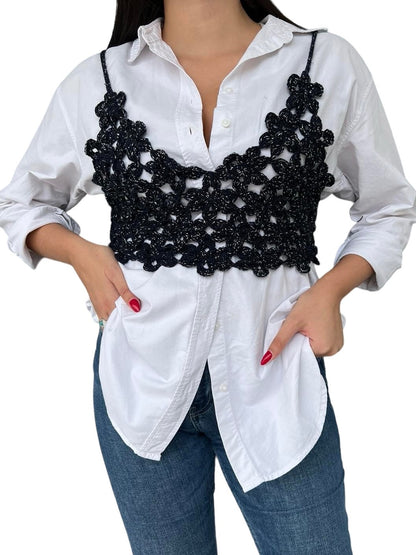 Black Flower Handmade Crop Top